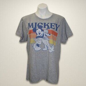 Disney Graphic Tee Mickey & Pluto Design Breathable Fabric Relaxed Fit Gray XL‎